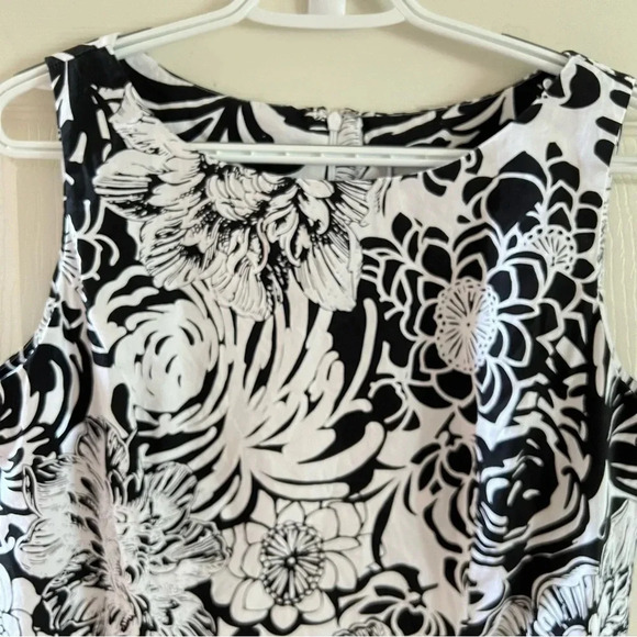 KARIN STEVENS Women Dress 12 Floral Black White Slip Preppy Sheath Cotton Modest - Picture 5 of 17